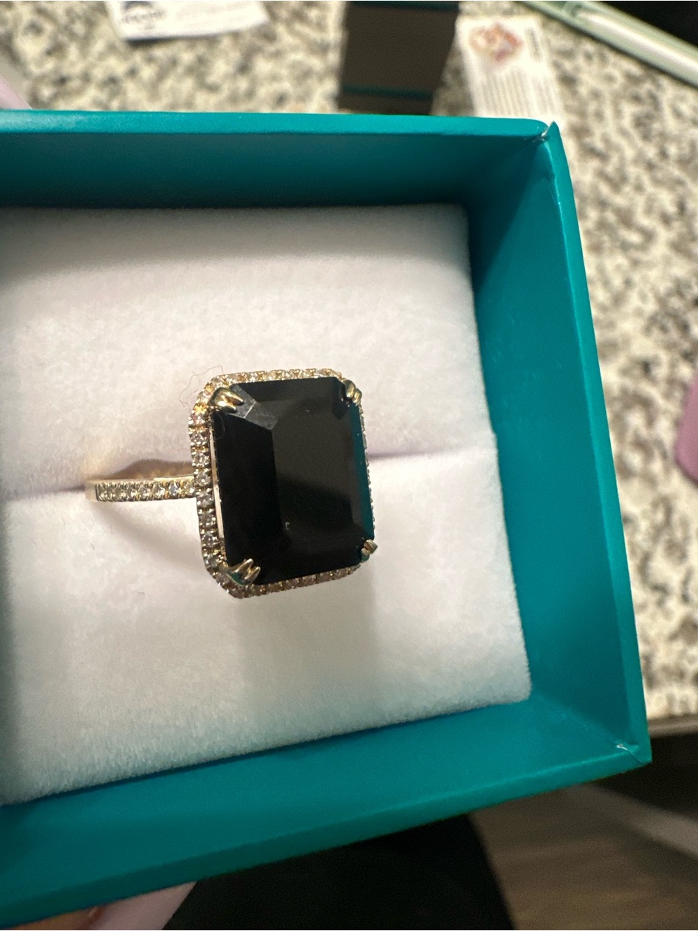 Effy Black Onyx Emerald-Cut Ring with Gold Halo